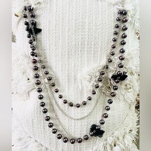 Layered Chain Vintage Black Pearl Necklace Costume Goth Vampire Gypsy Gatsby 🖤